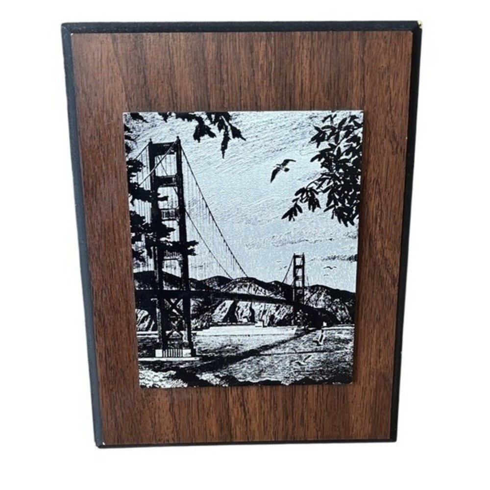Vintage Engraved Metallic Picture Golden Gate Bridge San Francisco Quido Herman
